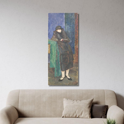 Signora In Piedi Con Collo Di Pelliccia E Cappello Nero Walther Gamerith wgm22 quadro stampato su tela