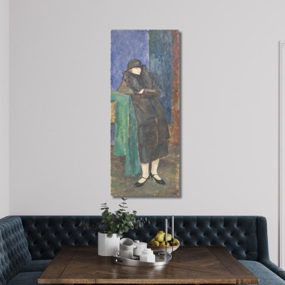 Signora In Piedi Con Collo Di Pelliccia E Cappello Nero Walther Gamerith wgm22 quadro stampato su tela