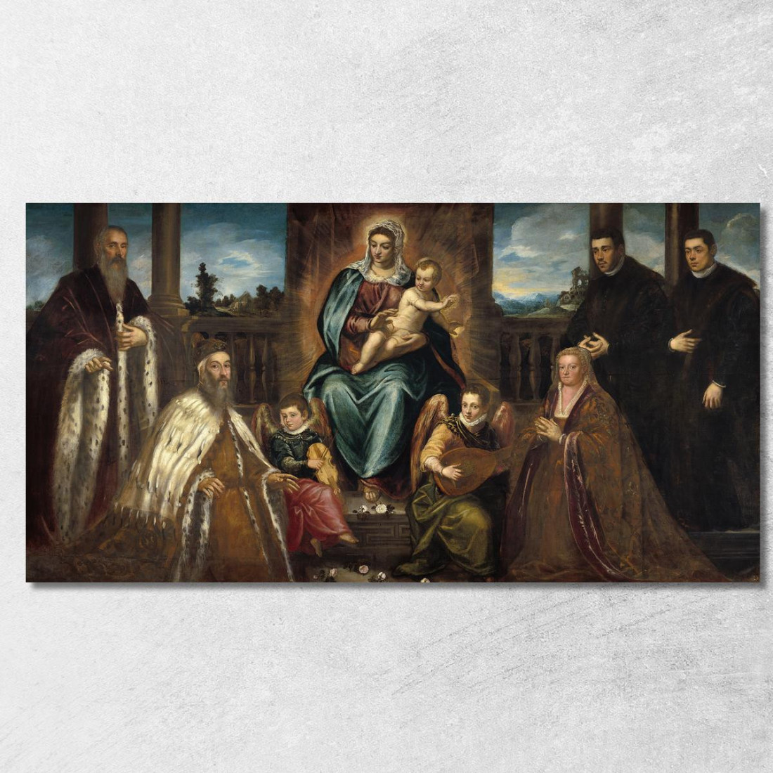 Doge Alvise Mocenigo E Famiglia Davanti Alla Madonna Col Bambino Jacopo Tintoretto jtn6 quadro stampato su tela