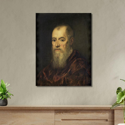 Ritratto Di Un Uomo Con Mantello Rosso Jacopo Tintoretto jtn21 quadro stampato su tela