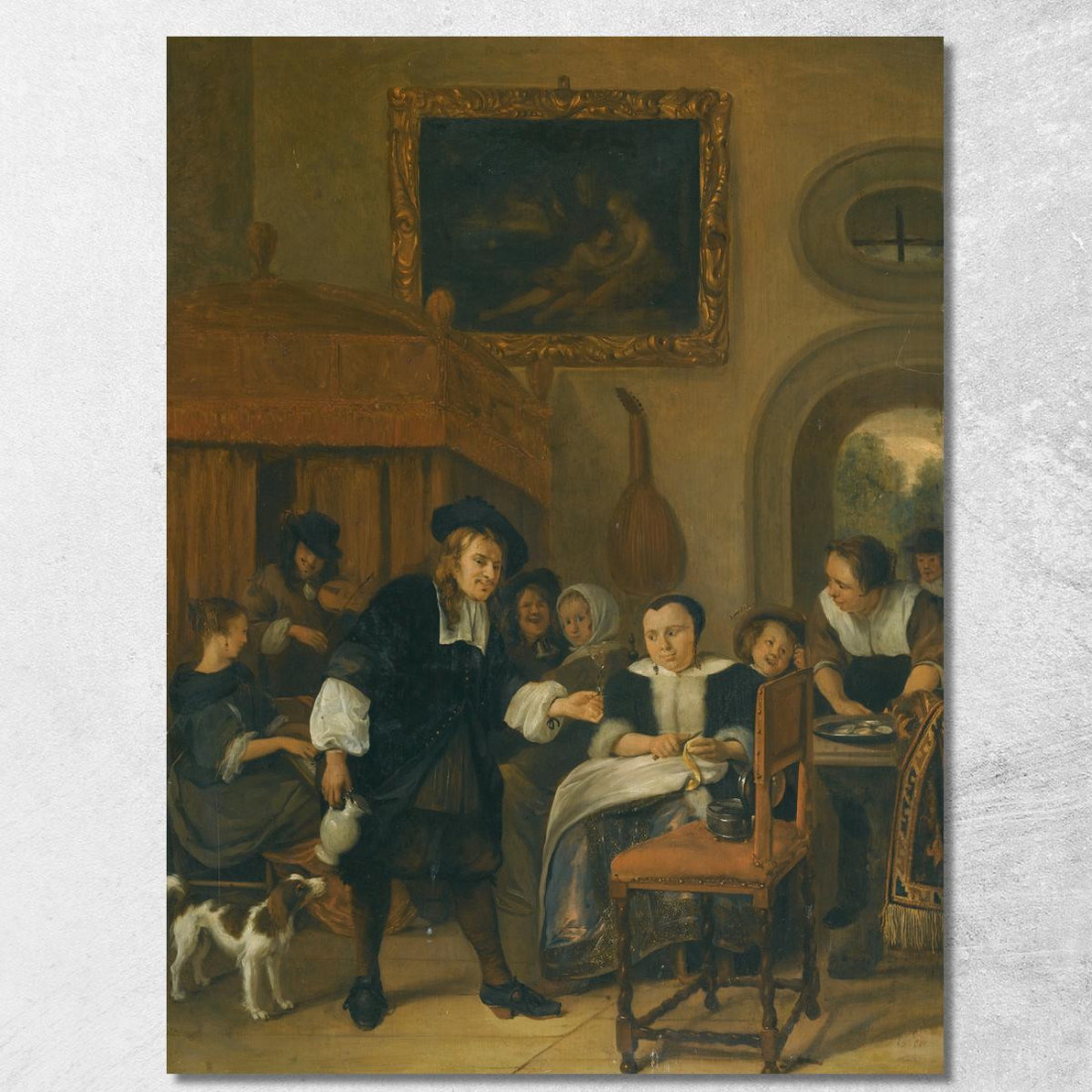 Un Gentiluomo Offre A Una Donna Un Bicchiere Di Vino Con Una Coppia Che Fa Musica E Altri Cittadini In Un Interno Jan Steen jsn