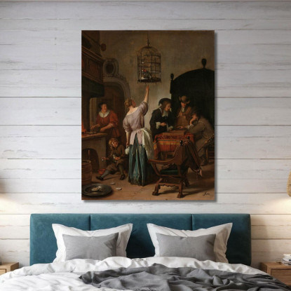 Interno Con Una Donna Che Dà Da Mangiare A Un Pappagallo Noto Come 'La Gabbia Del Pappagallo' Jan Steen jsn34 quadro stampato s