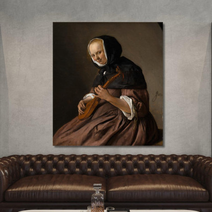 Donna Che Suona La Cetra Jan Steen jsn87 quadro stampato su tela