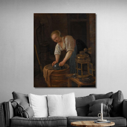 Donna Che Lucida Stoviglie Jan Steen jsn88 quadro stampato su tela