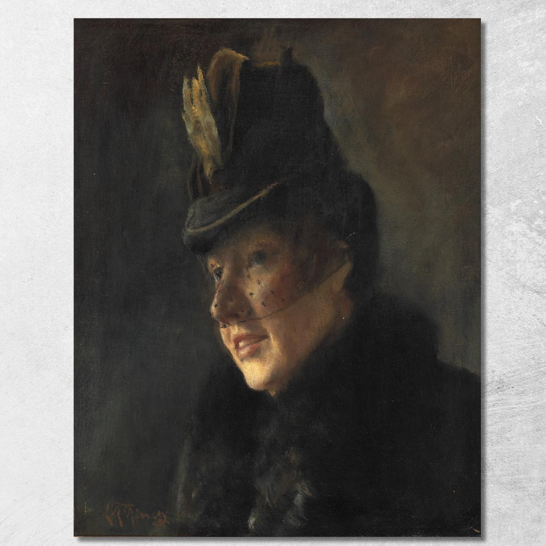 Ritratto Di Una Giovane Donna In Cappotto Con Collo Di Pelliccia E Cappello Con Velo Laurits Andersen Ring lar27 quadro stampa