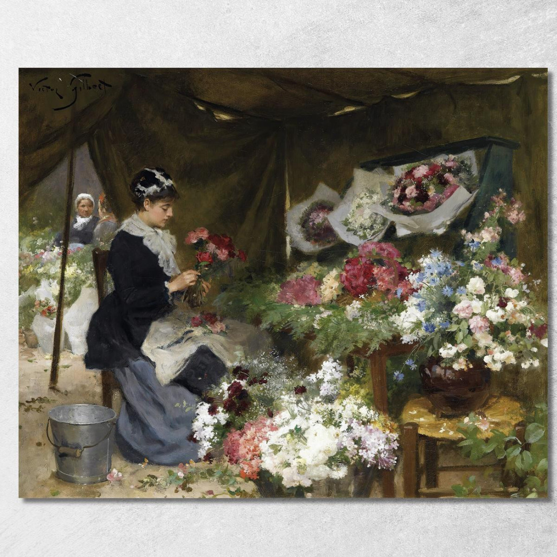 Una Fioraia Che Prepara I Suoi Bouquet Victor Gabriel Gilbert vgg1 quadro stampato su tela