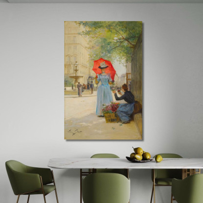 Giovane Donna Con L'Ombrello Che Acquista Fiori Victor Gabriel Gilbert vgg13 quadro stampato su tela