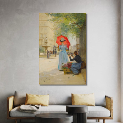 Giovane Donna Con L'Ombrello Che Acquista Fiori Victor Gabriel Gilbert vgg13 quadro stampato su tela