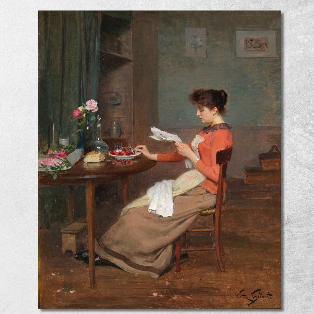 Leggendo Le Notizie Victor Gabriel Gilbert vgg29 quadro stampato su tela