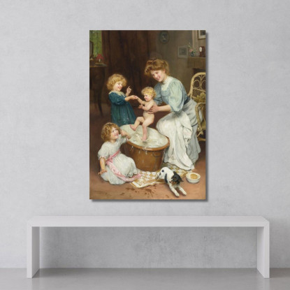 Il Bagnetto Del Bebè Arthur John Elsley aje5 quadro stampato su tela