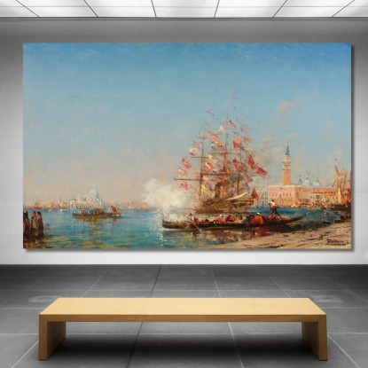 La Festa Dell'Assunzione A Venezia Il Colpo Di Cannone Félix Ziem fzm55 quadro stampato su tela