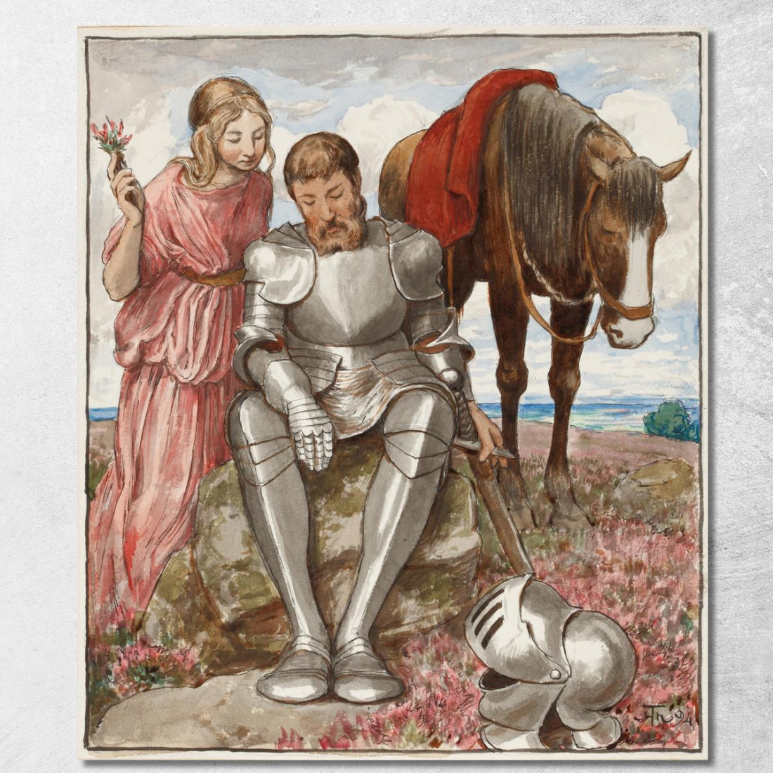 Erika E Cavaliere Seduto Hans Thoma hth34 quadro stampato su tela