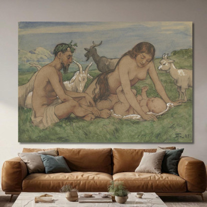 Famiglia Di Fauni Hans Thoma hth36 quadro stampato su tela