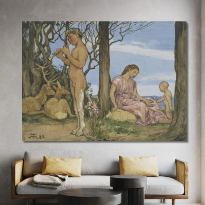 Fauno E Ninfa Hans Thoma hth37 quadro stampato su tela