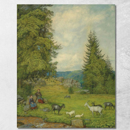 Bambini Con Gregge Di Capre Hans Thoma hth43 quadro stampato su tela