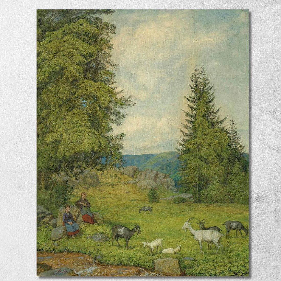 Bambini Con Gregge Di Capre Hans Thoma hth43 quadro stampato su tela