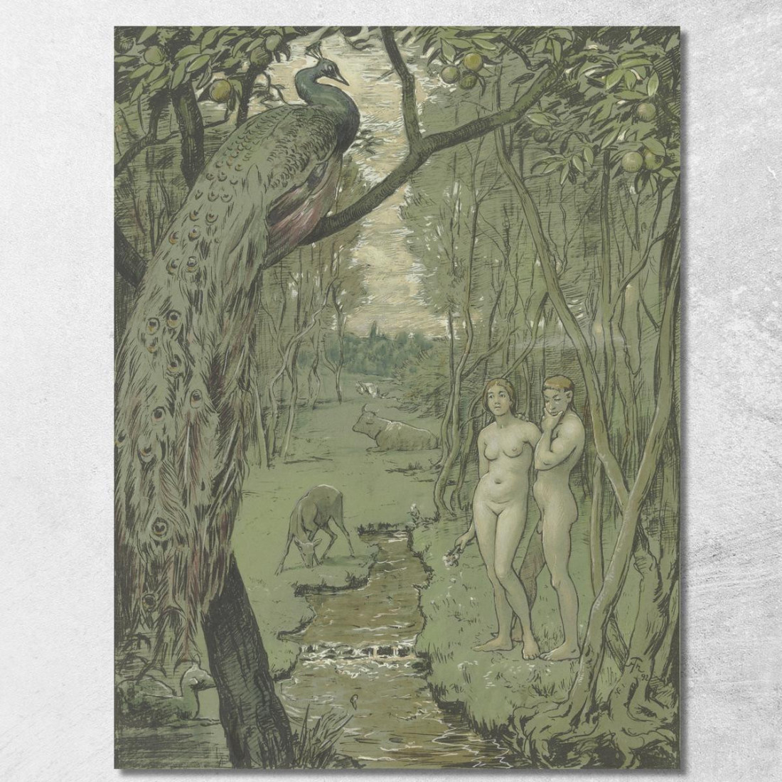 Paradiso Con Pavone Hans Thoma hth56 quadro stampato su tela