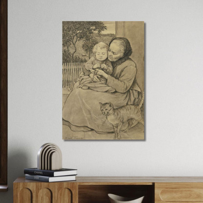 Anziana Donna Seduta Con Bambino Hans Thoma hth67 quadro stampato su tela