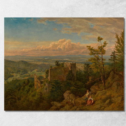Le Rovine Del Castello Di Hohenbaden Con Vista Sulla Valle Del Reno Hans Thoma hth81 quadro stampato su tela