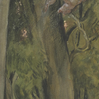 Cipressi Nella Villa D'Este Sotto Le Chiome Degli Alberi Una Danza Di Tre Putti Hans Thoma hth89 quadro stampato su tela