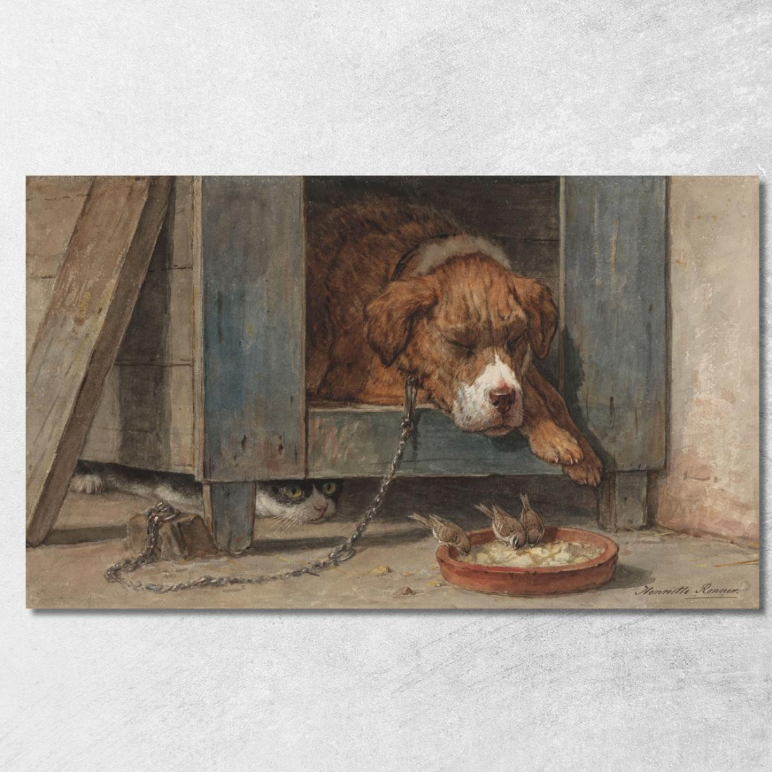 Kat Bespiedt Vogels Bij Een Slapende Hond Henriëtte Ronner-Knip hrk9 quadro stampato su tela