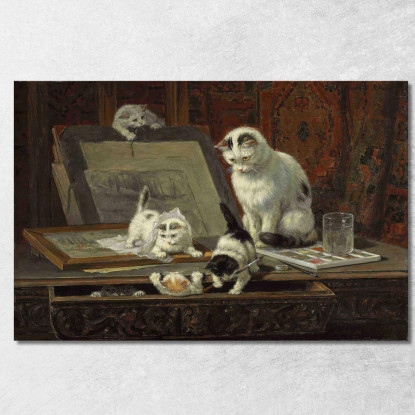 La Lezione D'Arte Del Gattino Henriëtte Ronner-Knip hrk20 quadro stampato su tela