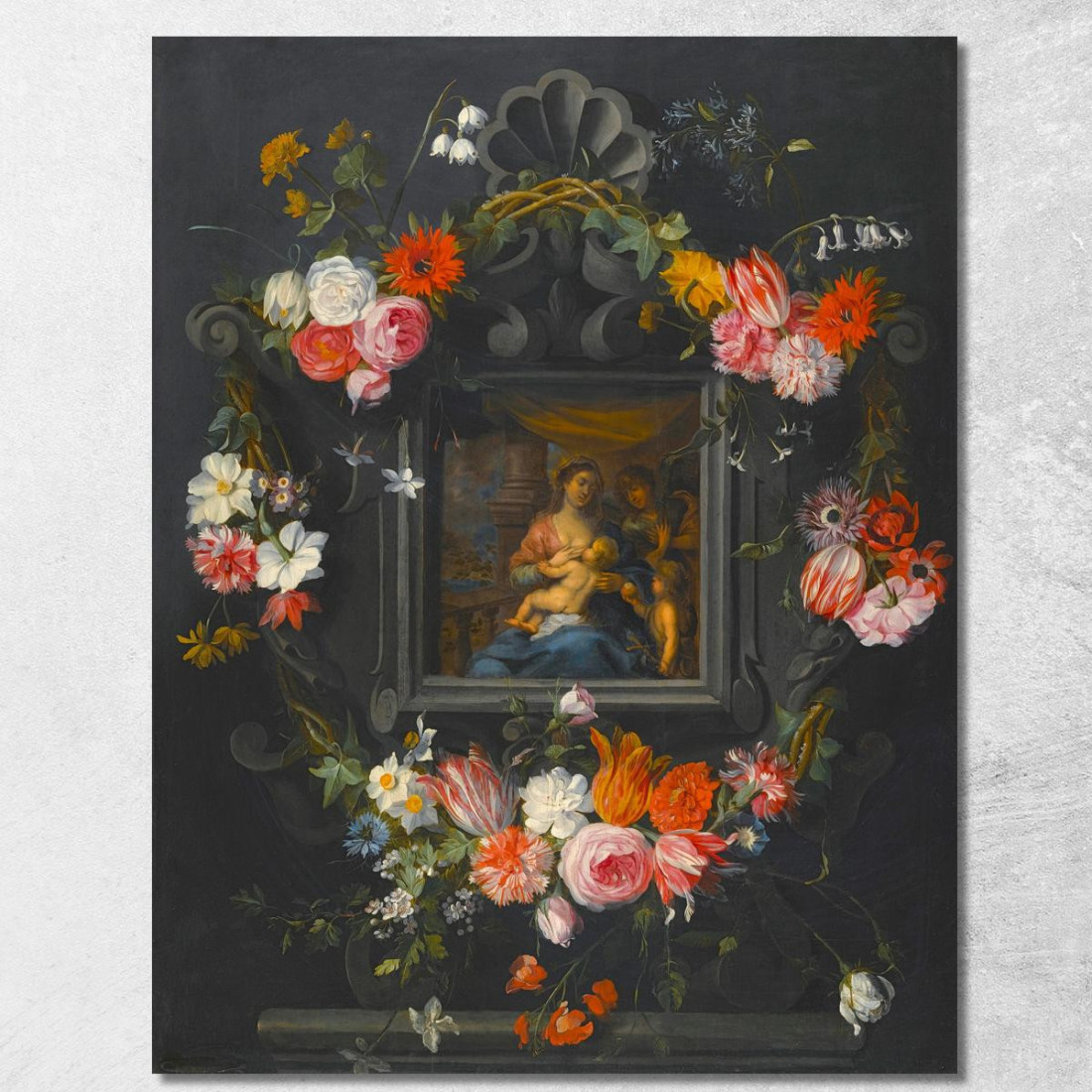 Ghirlanda Di Fiori Che Circonda La Vergine E Il Bambino Jan Brueghel the Younger jby4 quadro stampato su tela