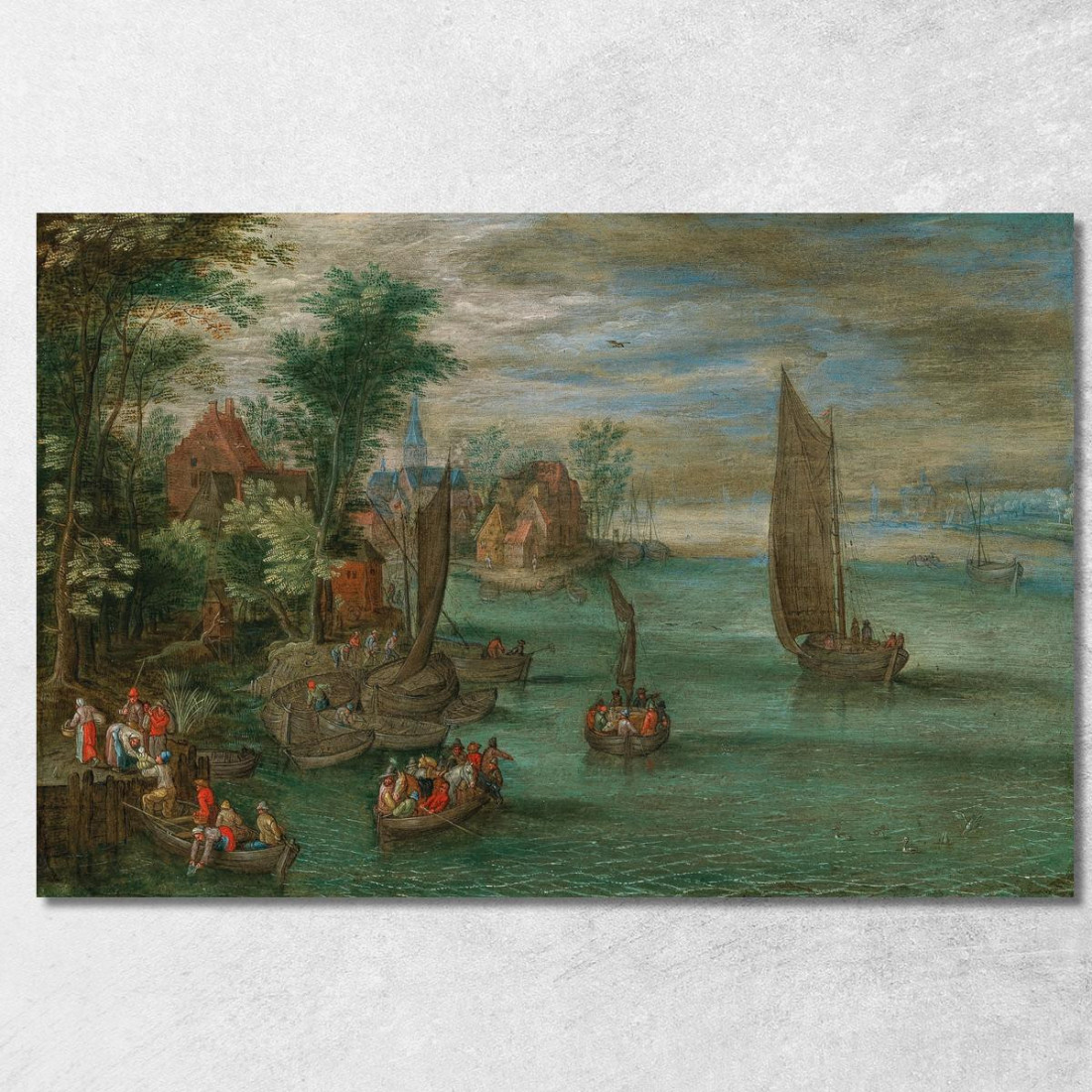 Paesaggio Fluviale Con Traghetti E Barche A Vela Jan Brueghel the Younger jby5 quadro stampato su tela