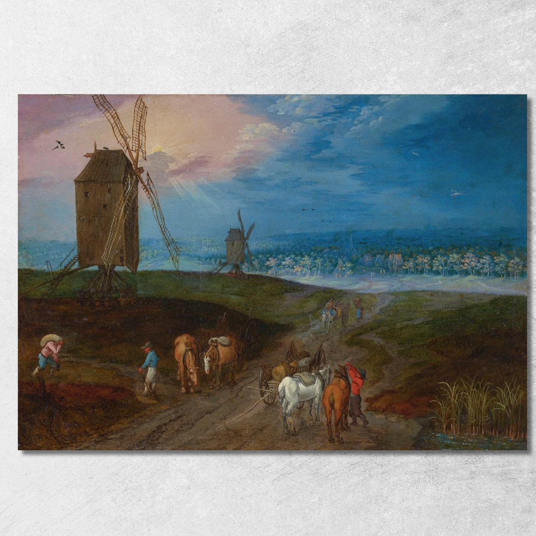 Ampio Paesaggio Con Viaggiatori Davanti A Un Mulino A Vento Jan Brueghel the Younger jby14 quadro stampato su tela