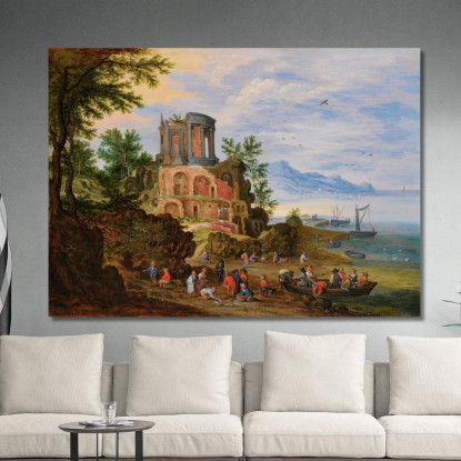 Paesaggio Con Rovine Animate Da Figure Jan Brueghel the Younger jby25 quadro stampato su tela