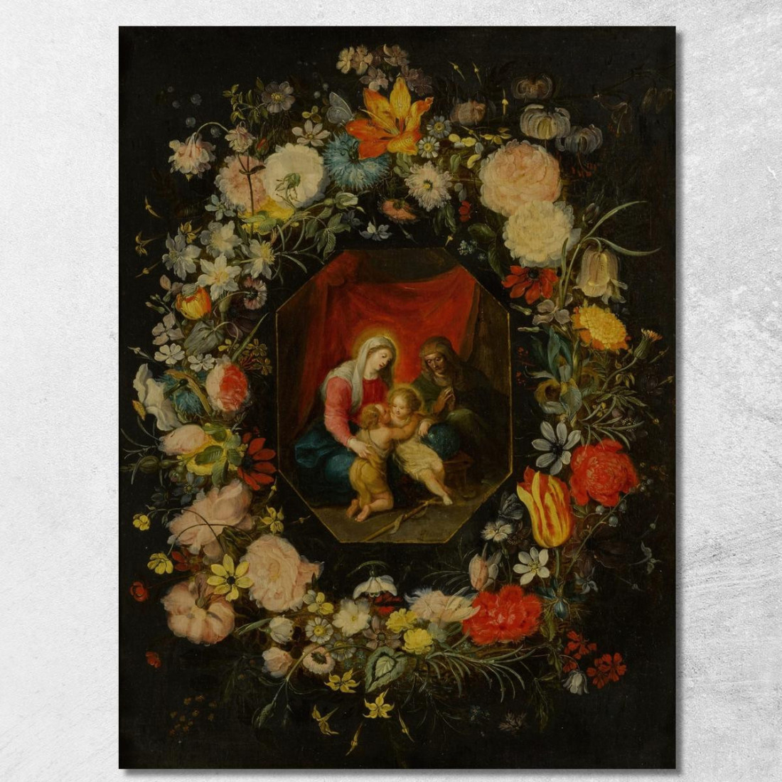 Madonna Con Bambino Sant'Anna E San Giovanni Battista Circondati Da Una Ghirlanda Di Fiori Jan Brueghel the Younger jby27 quadr
