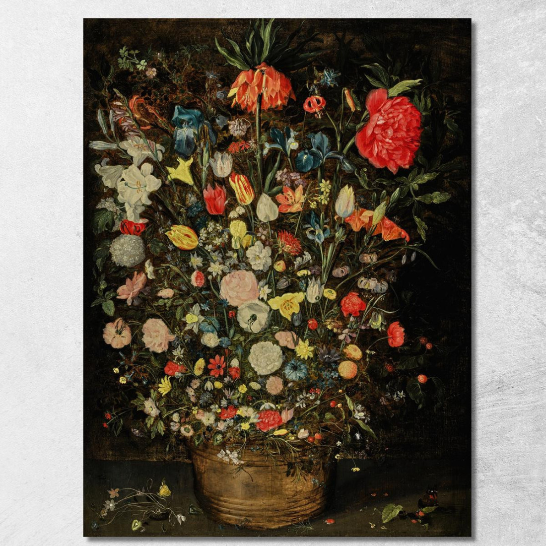 Natura Morta Con Un Grande Mazzo Di Fiori In Un Secchio Di Legno Jan Brueghel the Younger jby33 quadro stampato su tela