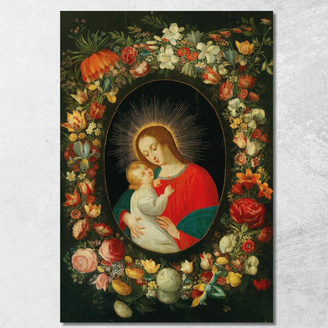 La Vergine Con Il Bambino In Un Cartiglio Circondato Da Una Ghirlanda Di Fiori Jan Brueghel the Younger jby41 quadro stampato s