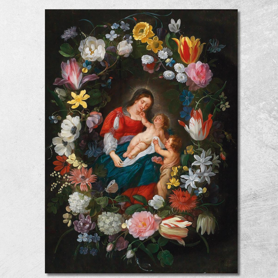 La Vergine Con Il Bambino E Il Piccolo San Giovanni Battista Circondati Da Una Ghirlanda Di Fiori Jan Brueghel the Younger jby4
