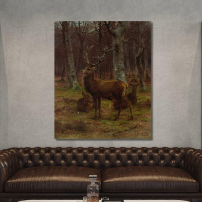 Cerf Et Biches Dans La Forêt En Automne Rosa Bonheur rbn9 quadro stampato su tela