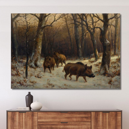 Cinghiali Nella Neve Rosa Bonheur rbn65 quadro stampato su tela