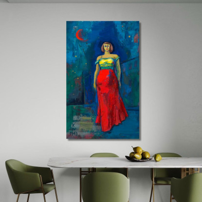 Donna Senza Titolo In Abito Giallo E Rosso Karl Wiener kwn506 quadro stampato su tela