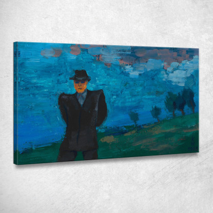 Uomo Senza Titolo Che Indossa Abito Nero E Cappello In Un Paesaggio Karl Wiener kwn562 quadro stampato su tela