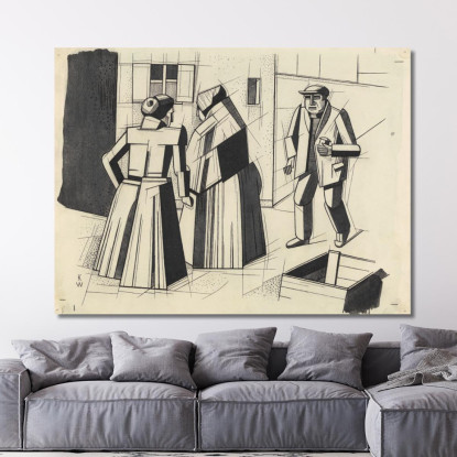 Senza Titolo Due Donne Un Uomo Karl Wiener kwn613 quadro stampato su tela