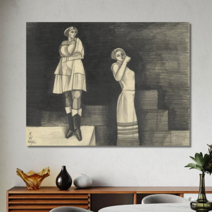 Due Ragazze Senza Titolo Karl Wiener kwn615 quadro stampato su tela