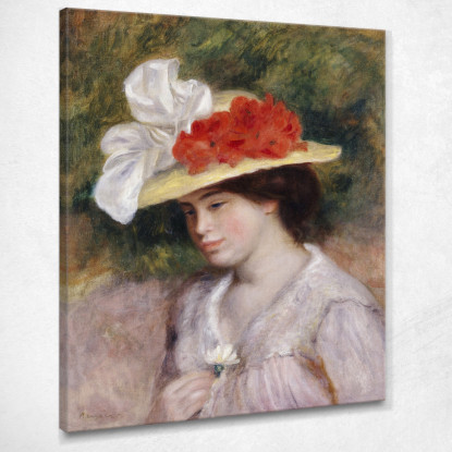 Donna Con Cappello A Fiori 1889 Pierre-Auguste Renoir par83 quadro stampato su tela