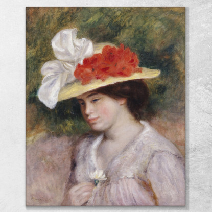 Donna Con Cappello A Fiori 1889 Pierre-Auguste Renoir par83 quadro stampato su tela