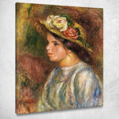 Busto Di Donna Cappello Di Paglia Rifinito Pierre-Auguste Renoir par174 quadro stampato su tela