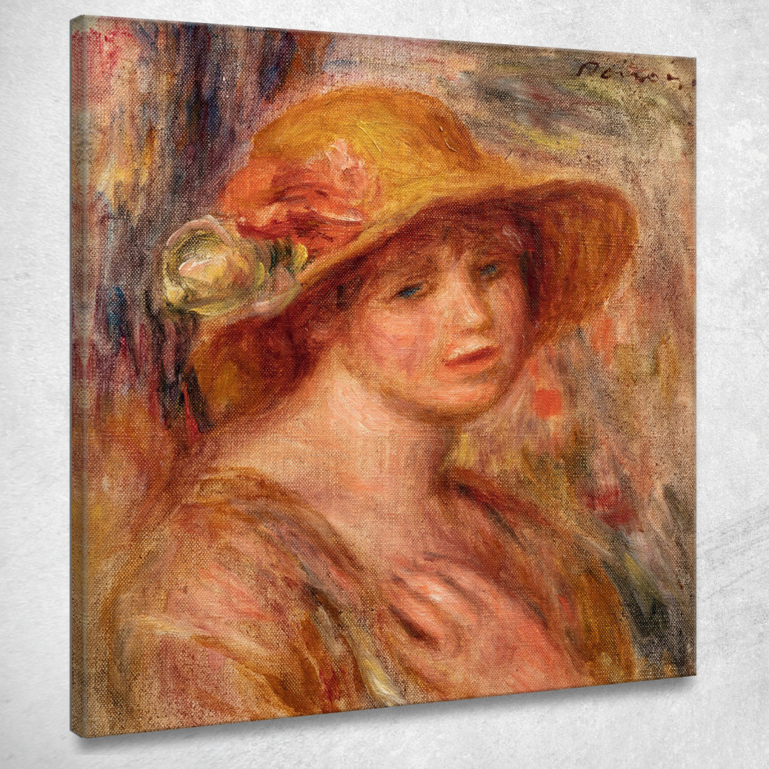 Donna Con Un Cappello Di Paglia Pierre-Auguste Renoir par209 quadro stampato su tela