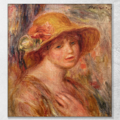 Donna Con Un Cappello Di Paglia Pierre-Auguste Renoir par209 quadro stampato su tela