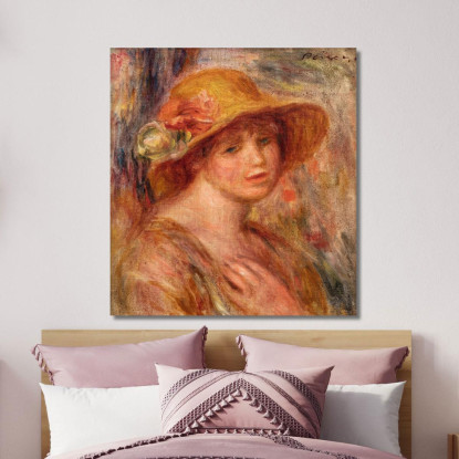 Donna Con Un Cappello Di Paglia Pierre-Auguste Renoir par209 quadro stampato su tela