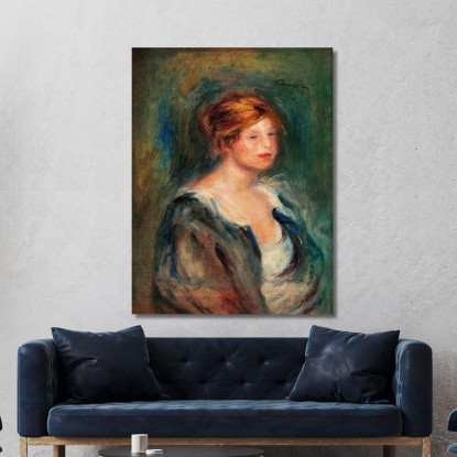 Giovane Ragazza In Blu Testa Di Donna Bionda Pierre-Auguste Renoir par273 quadro stampato su tela