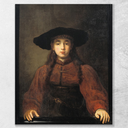 Una Giovane Donna Con Le Mani Appoggiate Rembrandt van Rijn rvr11 quadro stampato su tela