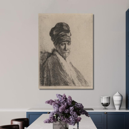 Busto Di Uomo Con Berretto Alto Padre Dell'Artista Rembrandt van Rijn rvr30 quadro stampato su tela