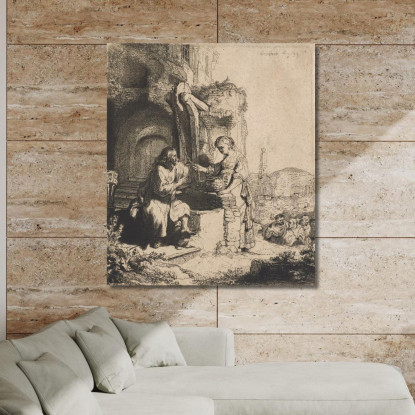 Cristo E La Donna Di Samaria Tra Le Rovine Rembrandt van Rijn rvr35 quadro stampato su tela